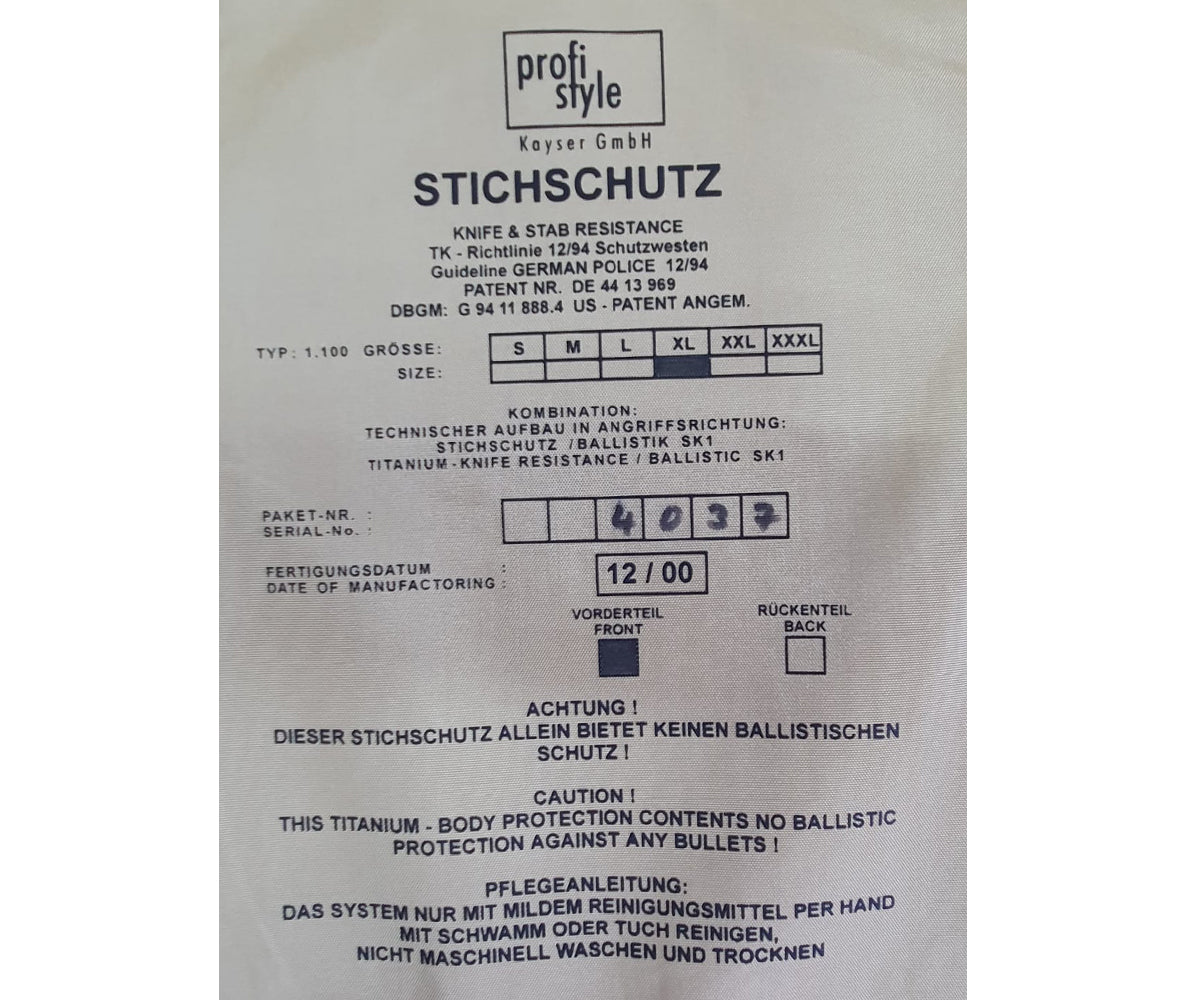 Stichschutz Weste Kayser Titanium