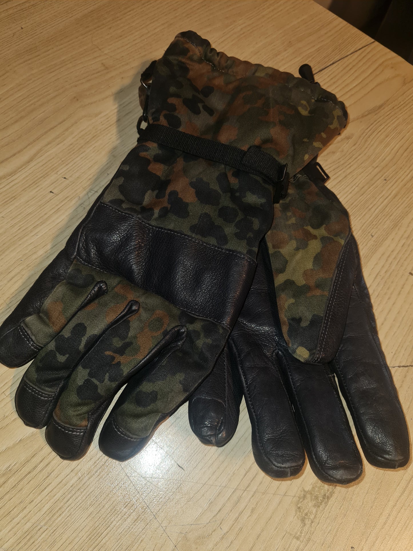 Original Bundeswehr Kampfhandschuhe Winter Flecktarn Fingerhandschuhe Leder